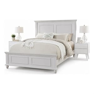King Bedroom Set- White Wood- 3 Piece Set with 2 Nightstands