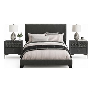 King Bedroom Set- Espresso Brown- Black Wood-3 Piece Set with 2 Nightstand