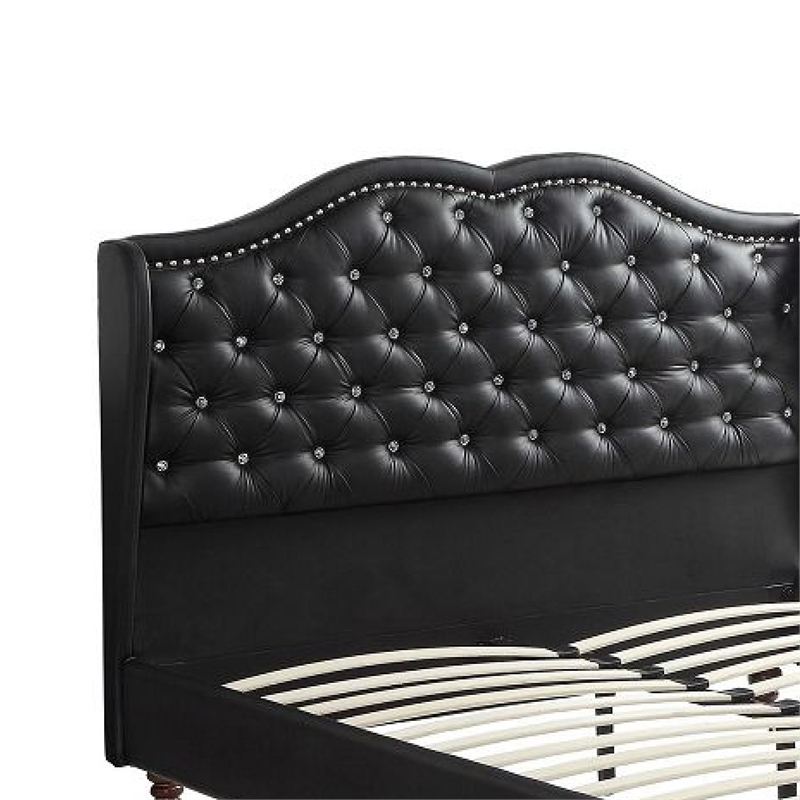 King Bedroom Set- Black Wood- 3 Piece Set with 2 Nightstands