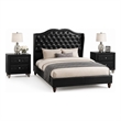 King Bedroom Set- Black Wood- 3 Piece Set with 2 Nightstands