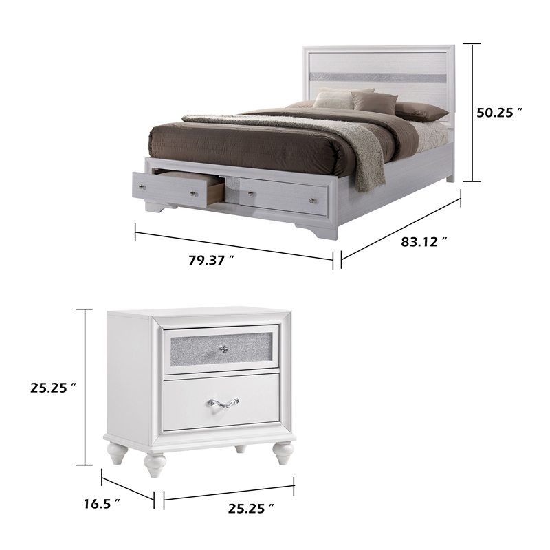 King Bedroom Set- White Wood- 3 Piece Set with 2 Nightstands