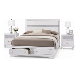 King Bedroom Set- White Wood- 3 Piece Set with 2 Nightstands