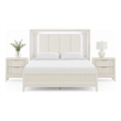Queen Bedroom Set- White- Chrome Wood- 3 Piece Set with 2 Nightstands