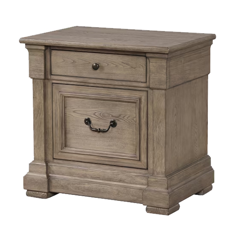 Queen Bedroom Set- Gray- Dark Bronze Wood- 2 Piece Set with Nightstand