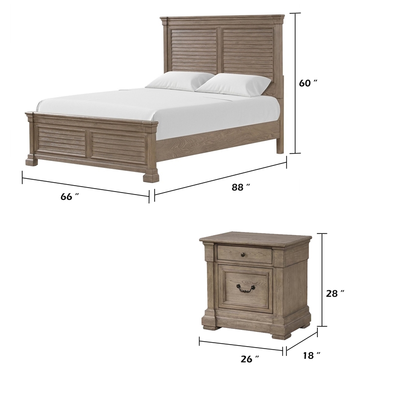 Queen Bedroom Set- Gray- Dark Bronze Wood- 2 Piece Set with Nightstand