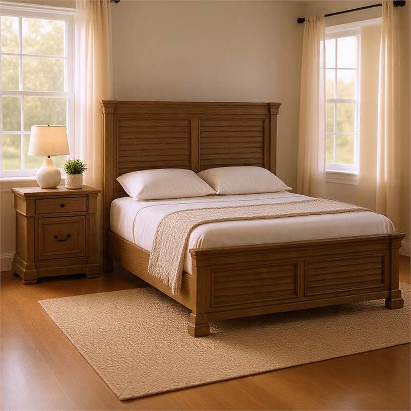 Queen Bedroom Set- Gray- Dark Bronze Wood- 2 Piece Set with Nightstand
