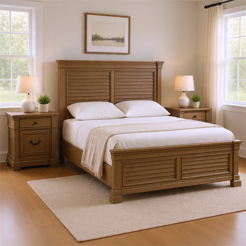 Queen Bedroom Set- Gray- Dark Bronze Wood- 2 Piece Set with Nightstand