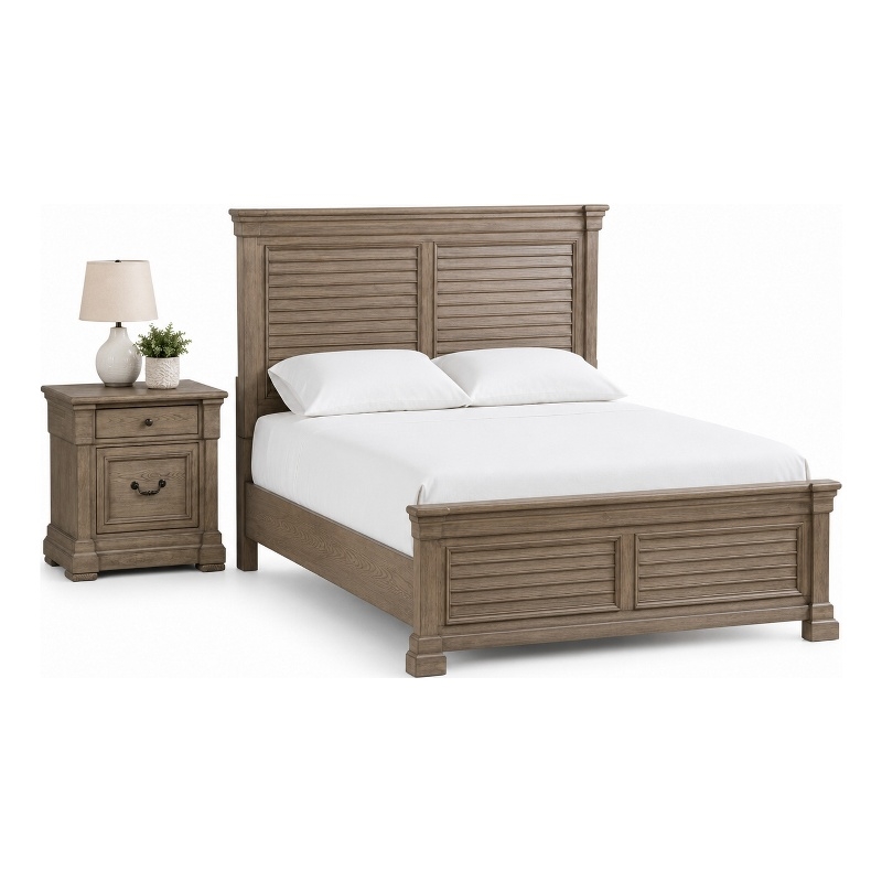 Queen Bedroom Set- Gray- Dark Bronze Wood- 2 Piece Set with Nightstand