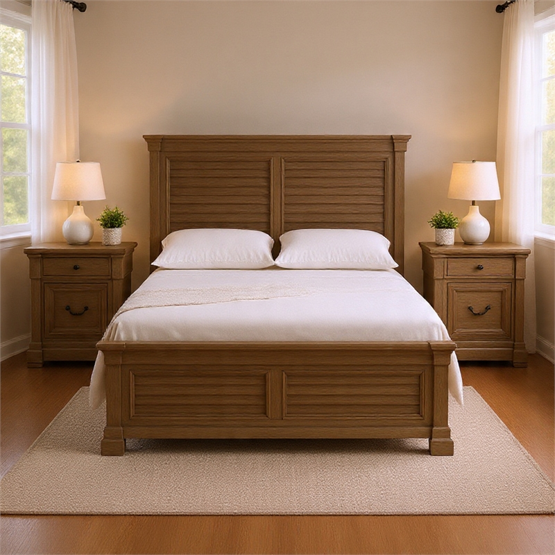 Queen Bedroom Set- Gray- Dark Bronze Wood- 3 Piece Set with 2 Nightstands