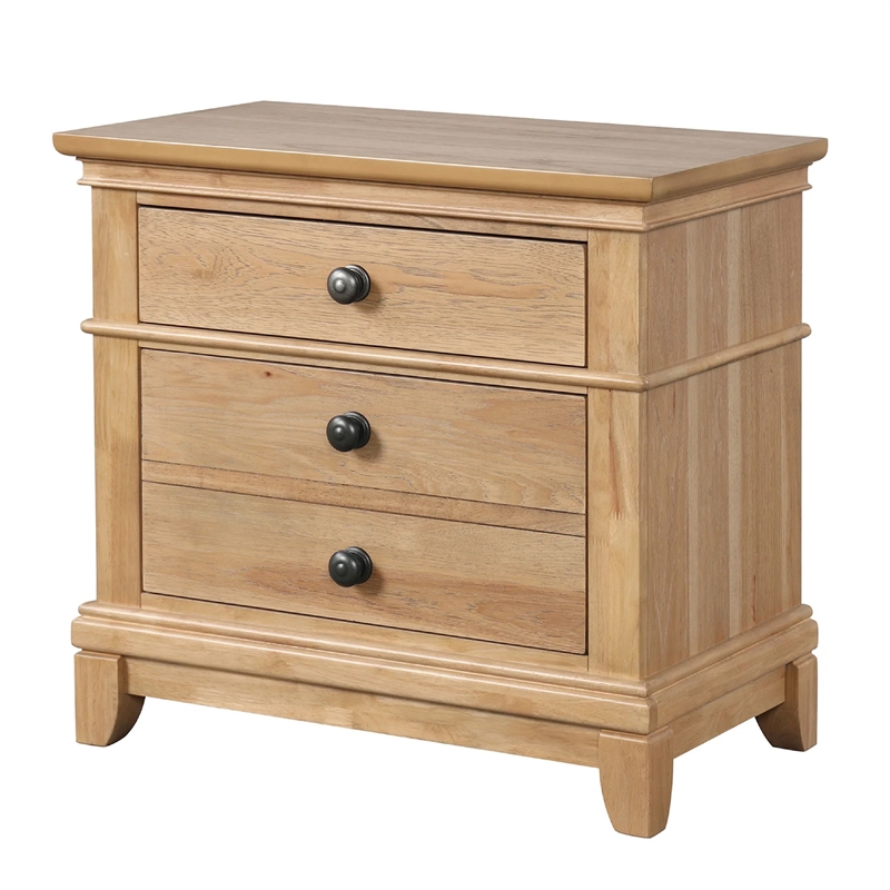 Queen Bedroom Set- Natural Oak Brown Wood- 2 Piece Set with Nightstand