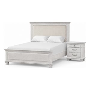 Queen Bedroom Set- Gray- Cream Wood- 2 Piece Set with Nightstand