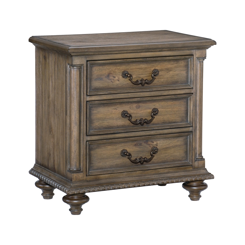 Queen Bedroom Set- Gray- Brown Wood- 3 Piece Set with 2 Nightstands