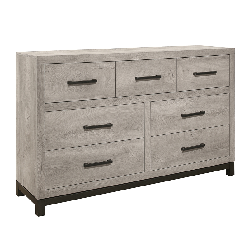 Queen Bedroom Set- Gray Wood- 5 Piece Set with 2 Nightstands- Dresser- Mirror