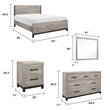 Queen Bedroom Set- Gray Wood- 5 Piece Set with 2 Nightstands- Dresser- Mirror