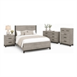 Queen Bedroom Set- Gray Wood- 4 Piece Set with Nightstand- Dresser- and Chest