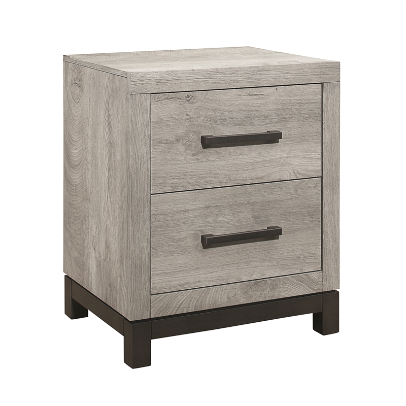 Queen Bedroom Set- Gray Wood- 4 Piece Set with 2 Nightstands and Dresser