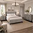 Queen Bedroom Set- Gray Wood- 4 Piece Set with 2 Nightstands and Dresser