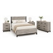 Queen Bedroom Set- Gray Wood- 4 Piece Set with 2 Nightstands and Dresser