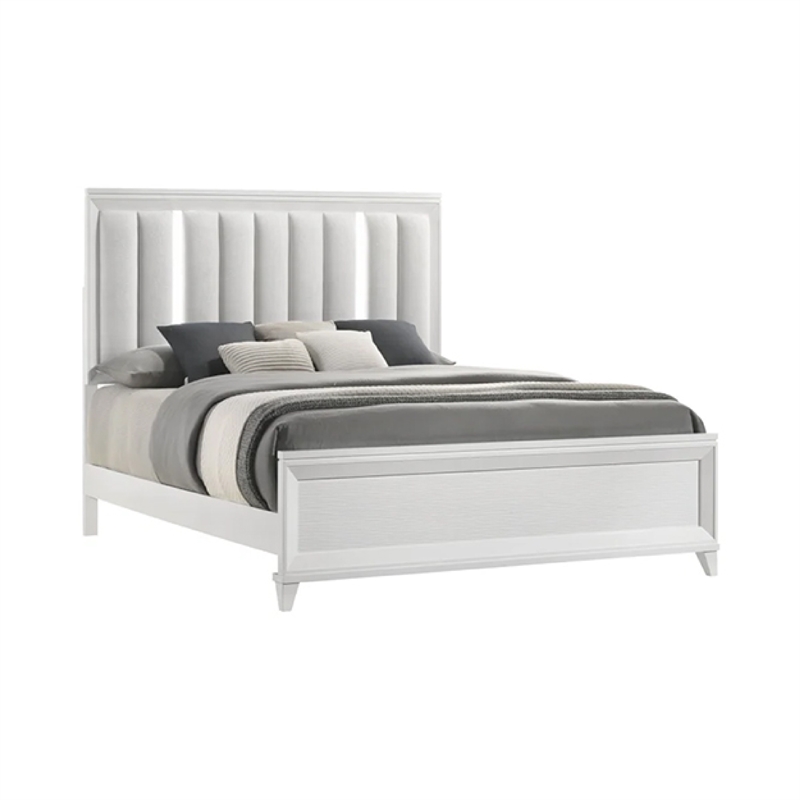 King Bedroom Set- White- Silver Wood- 3 Piece Set with 2 Nightstands