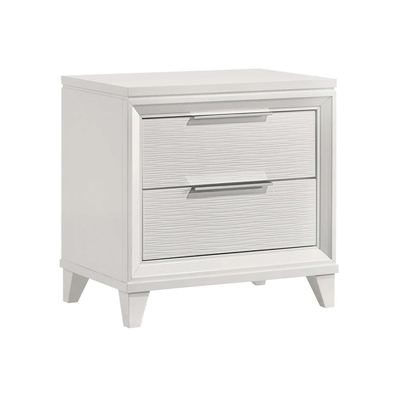 King Bedroom Set- White- Silver Wood- 3 Piece Set with 2 Nightstands