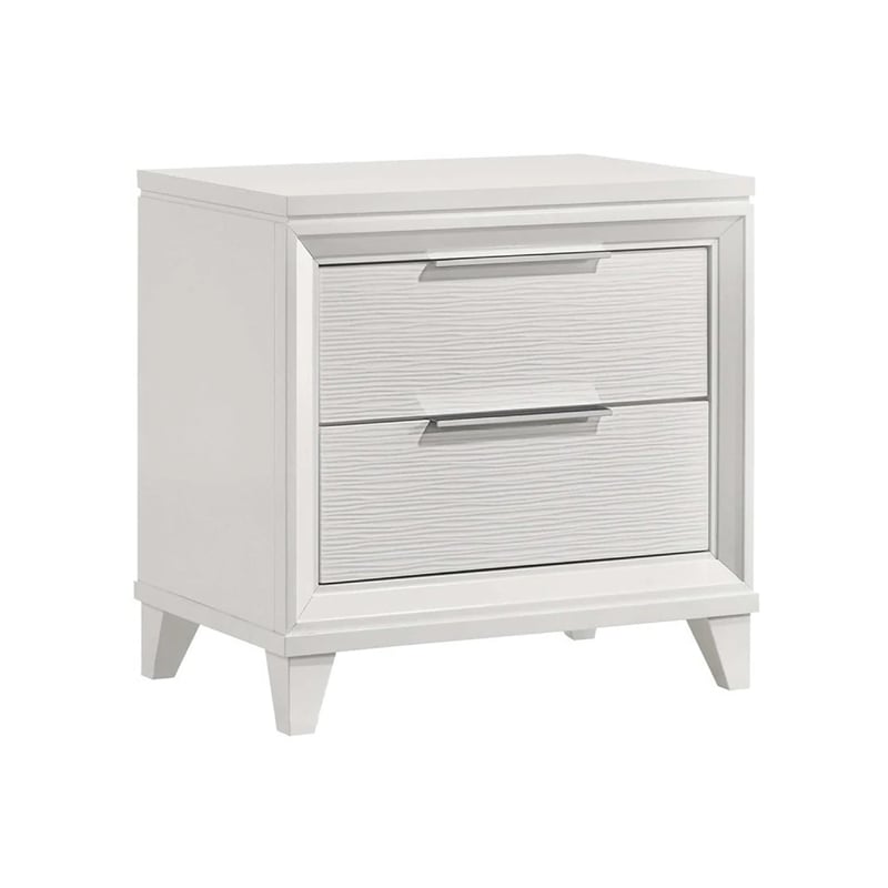 Queen Bedroom Set- White- Silver Wood- 4 Piece Set with Dresser-2 Nightstand