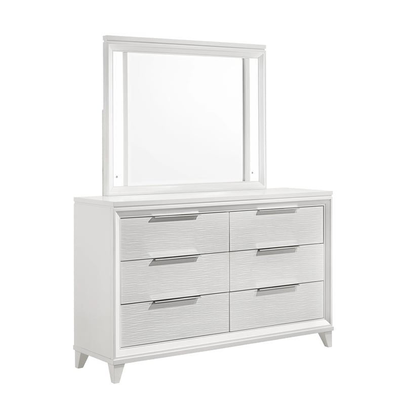 Queen Bedroom Set- White- Silver Wood- 4 Piece Set with Dresser-2 Nightstand