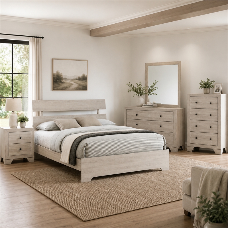 Full Bedroom Set- White- Black Wood- 4 Piece Set with Nightstand- Dresser-Chest