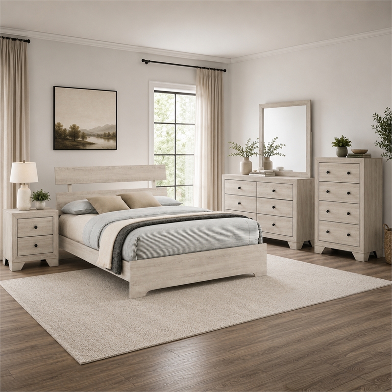 Full Bedroom Set- White- Black Wood- 4 Piece Set with Nightstand- Dresser-Chest