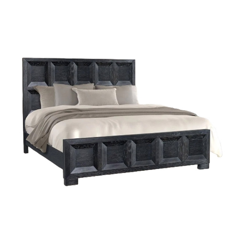 Queen Bedroom Set- Weathered Black Wood- 3 Piece Set with 2 Nightstands