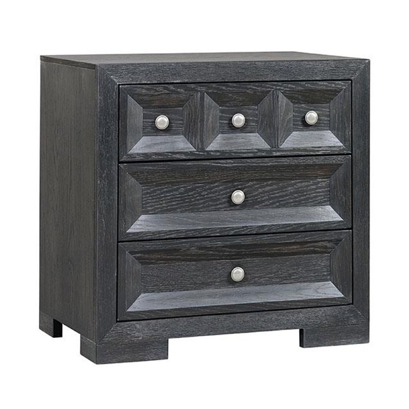 Queen Bedroom Set- Weathered Black Wood- 3 Piece Set with 2 Nightstands