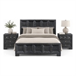 Queen Bedroom Set- Weathered Black Wood- 3 Piece Set with 2 Nightstands