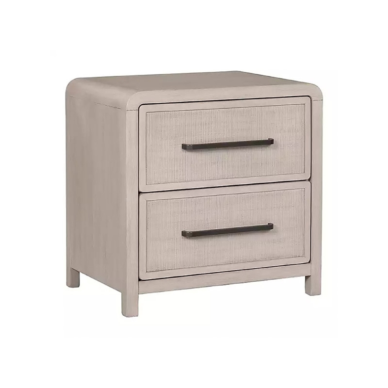 Queen Bedroom Set- Natural Oak Beige Brown Wood- 2 Piece Set with Nightstand