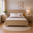 Queen Bedroom Set- Natural Oak Beige Brown Wood- 3 Piece Set with 2 Nightstands