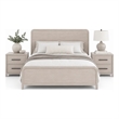 Queen Bedroom Set- Natural Oak Beige Brown Wood- 3 Piece Set with 2 Nightstands