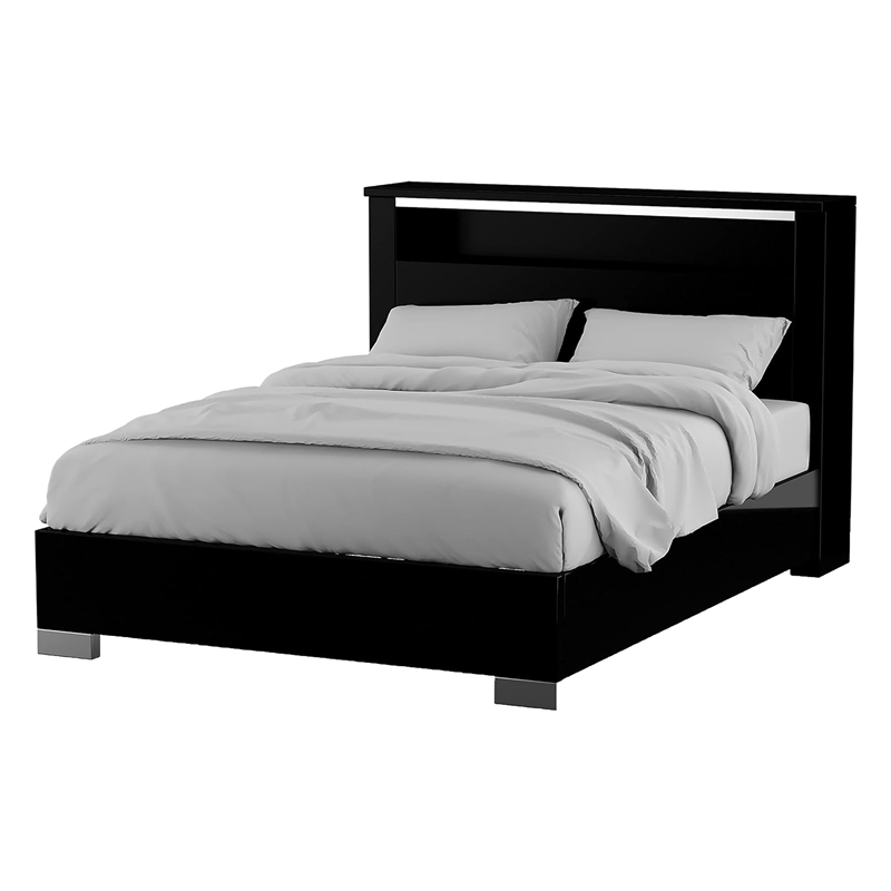Queen Bedroom Set- Black- Chrome Wood- 2 Piece Set with Nightstand