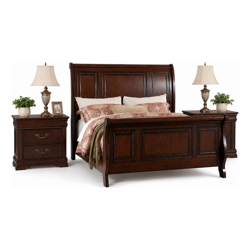 Queen Bedroom Set- Brown Wood- 3 Piece Set with 2 Nightstands