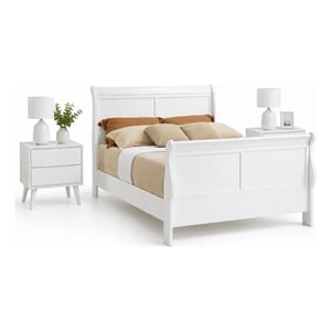 Queen Bedroom Set- White Wood- 3 Piece Set with 2 Nightstands
