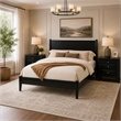 Queen Bedroom Set- Black Wood- 3 Piece Set with 2 Nightstands