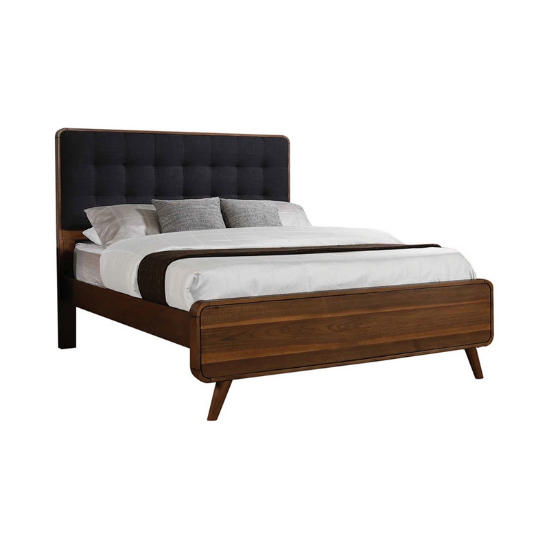Queen Bedroom Set- Gray- Brown Wood- 3 Piece Set with 2 Nightstands