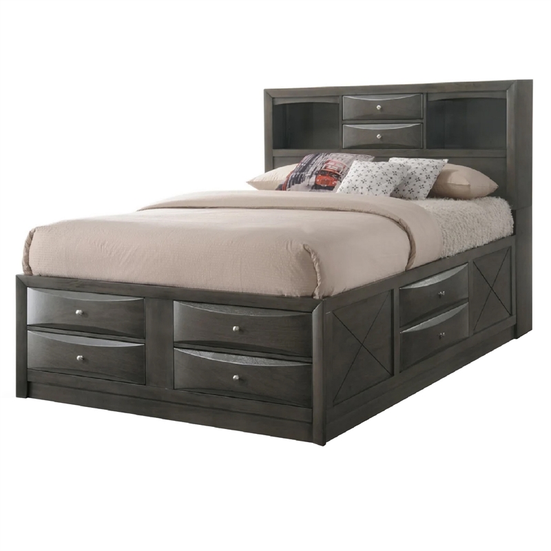 Queen Bedroom Set- Brown Wood- 3 Piece Set with 2 Nightstands