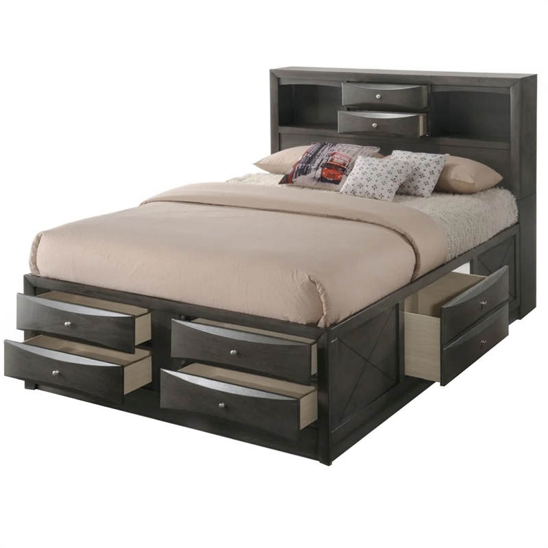 Queen Bedroom Set- Brown Wood- 3 Piece Set with 2 Nightstands