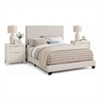 Queen Bedroom Set- Ivory- White- Chrome Wood- 3 Piece Set with 2 Nightstands