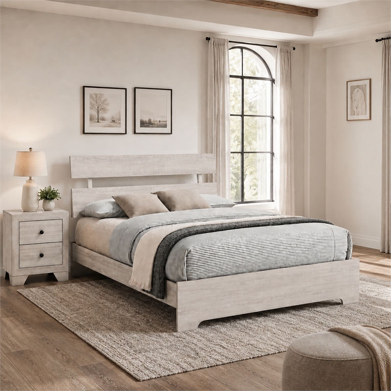 Full Bedroom Set- White- Black Wood- 2 Piece Set with Nightstand