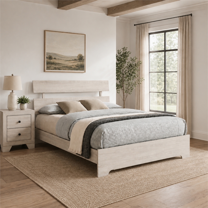 Full Bedroom Set- White- Black Wood- 2 Piece Set with Nightstand