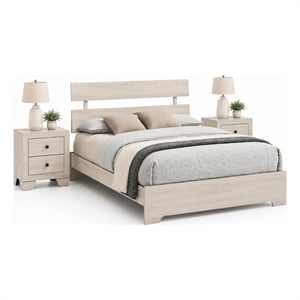 Queen Bedroom Set- White- Black Wood- 3 Piece Set with 2 Nightstands