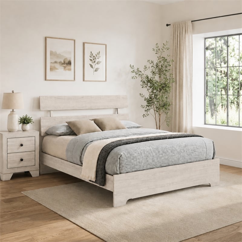 Queen Bedroom Set- White- Black Wood- 2 Piece Set with Nightstand