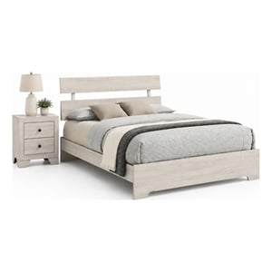 Queen Bedroom Set- White- Black Wood- 2 Piece Set with Nightstand