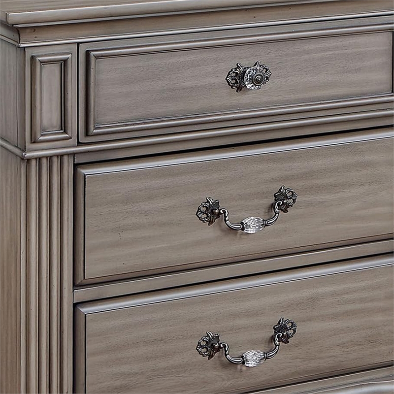 Queen Bedroom Set- Gray- Brass- Clear Wood- 2 Piece Set with Nightstand