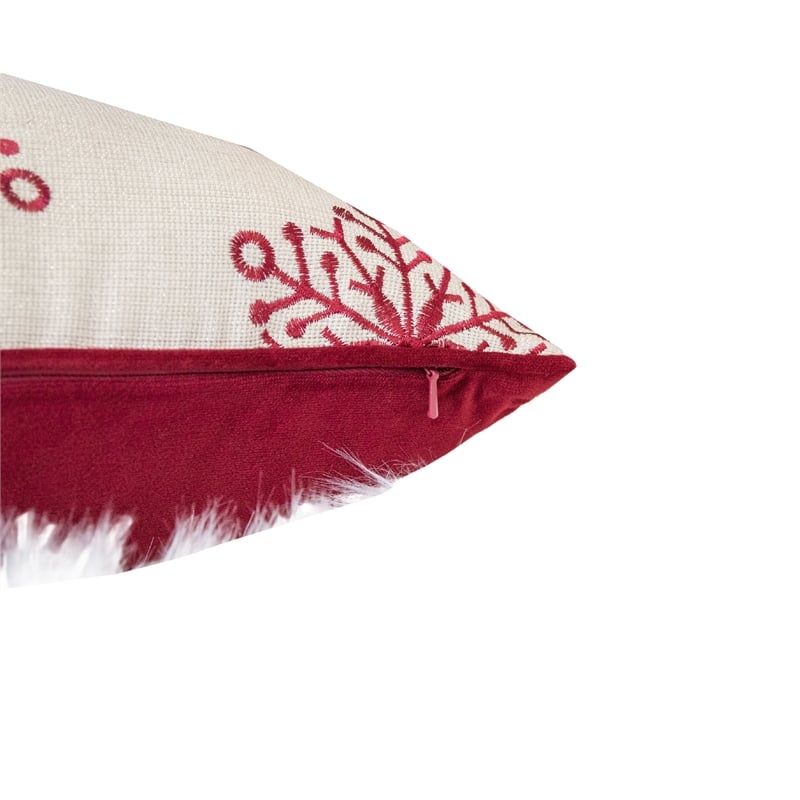 Merry Christmas Throw Pillow Cover Red Reindeer- Off White Linen 20in Square