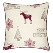 Merry Christmas Throw Pillow Cover Red Reindeer- Off White Linen 20in Square